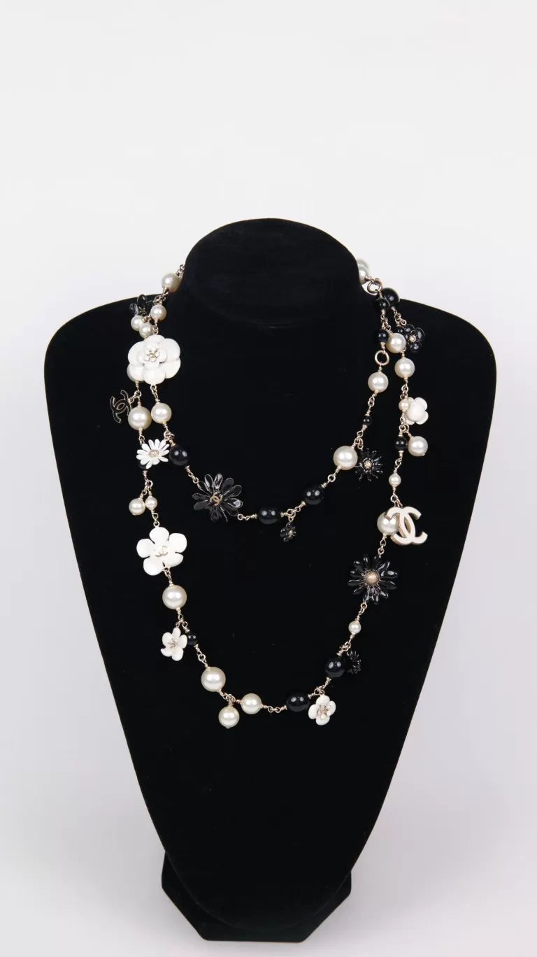 Chanel 10 Black and White Long Necklace