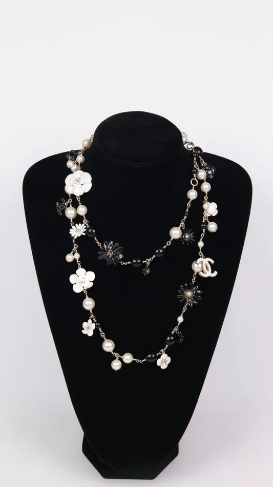 Chanel 10 Black and White Long Necklace