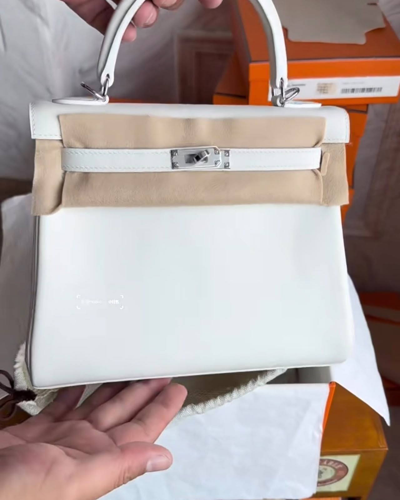Hermes Kelly 25 New White Swift Palladium hardware