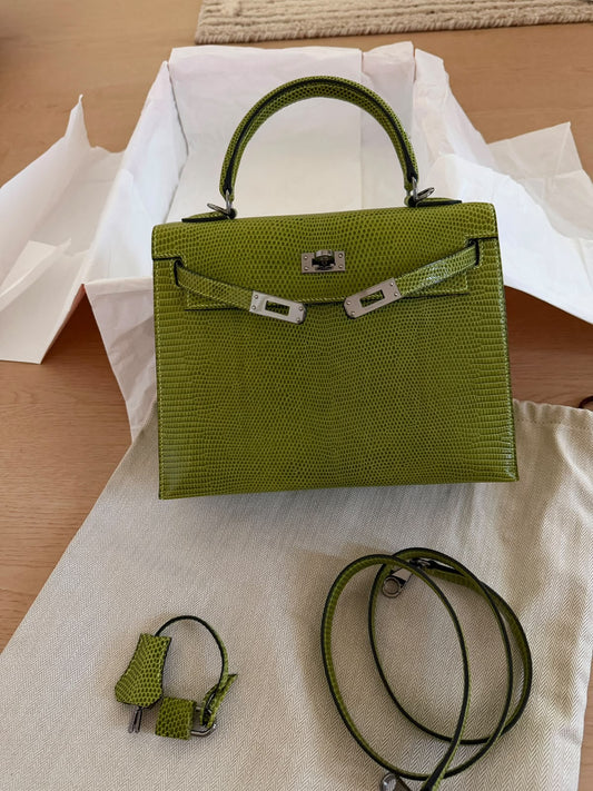 Hermes Kelly 25 Vert Anis Lizard Palladium hardware