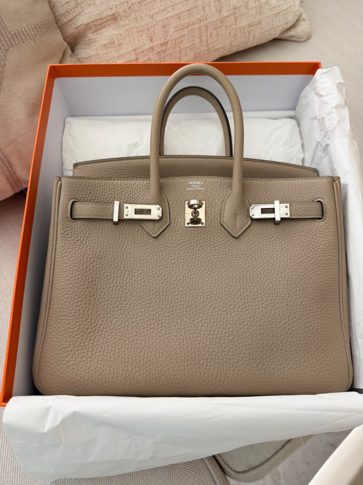 Hermes birkin 25 Verso Gris Tourterelle / Blue Ocean Togo Palladium hardware