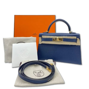 Hermes Mini Kelly 20 Blue Navy Epsom Gold hardware