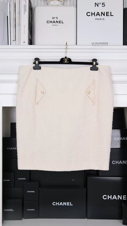 Chanel 12 Beige Tweed Skirt