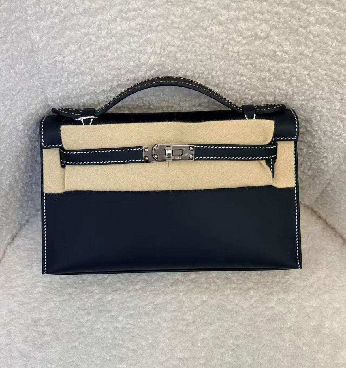 Kelly pochette HSS black swift interior Gris Perle with contrast stitch Palladium hardware