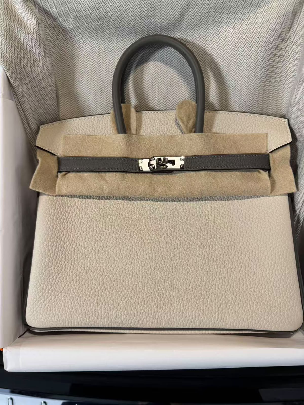 Hermes Birkin 25 HSS Craie / Gris Meyer Togo Palladium hardware