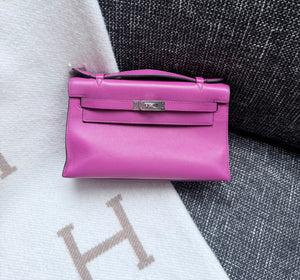 Hermes Kelly pochette rose pourpre swift palladium hardware