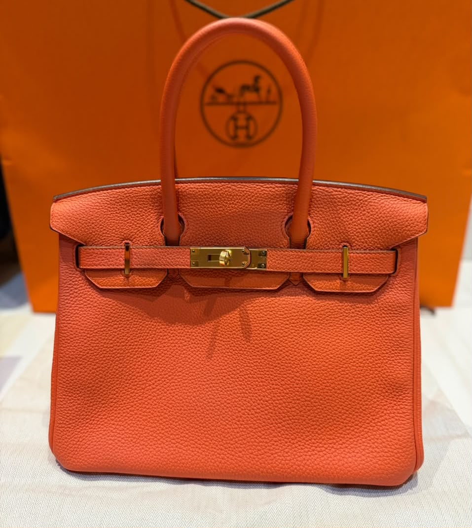 Hermes Birkin 30 orange poppy Togo gold hardware