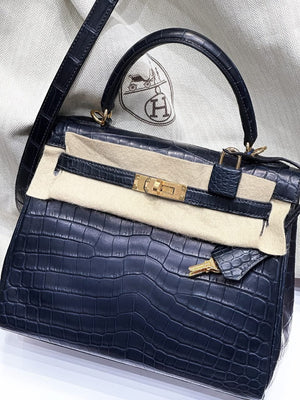 Hermes Kelly 25 Bleu Indigo Matte Niloticus Gold hardware