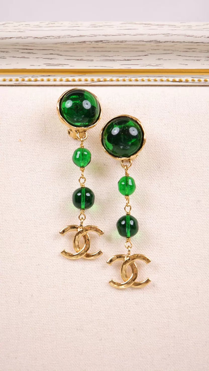 Chanel 94 Green Glass Gold Earring