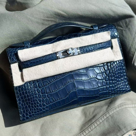 Hermès Kelly Pochette Aizome Tomekon Matte Alligator Palladium Hardware