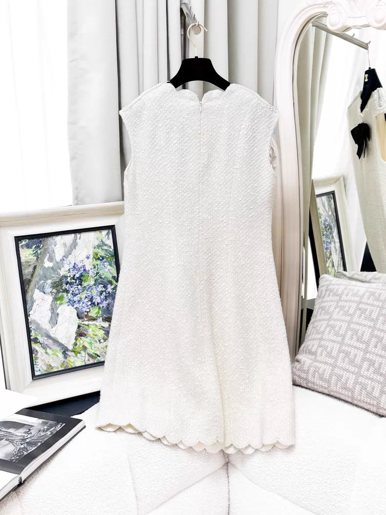 Chanel 20K White Tweed Satin Dress