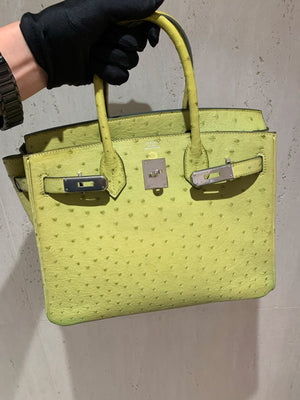 Hermes Birkin 30 Vert Anis Ostrich Palladium hardware