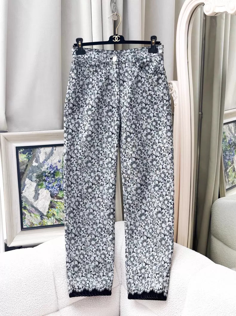 Chanel 24B Grey Floral Print Jeans