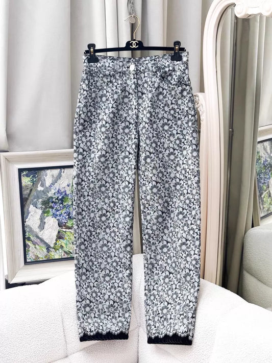 Chanel 24B Grey Floral Print Jeans