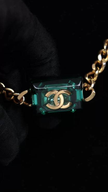 Chanel 23P CC Cube Emerald Choker Necklace