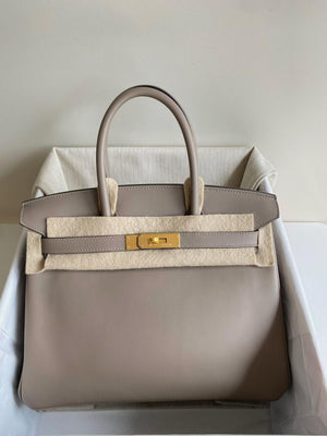 Hermes Birkin 30 hss Gris Tourterelle/ Rouge H Swift Brushed gold hardware