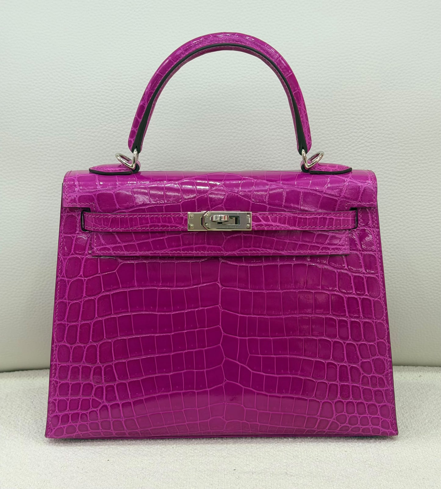 Hermes Kelly 25 rose Scheherazade shiny niloticus palladium hardware