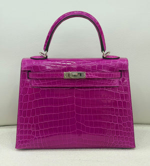 Hermes Kelly 25 rose Scheherazade shiny niloticus palladium hardware