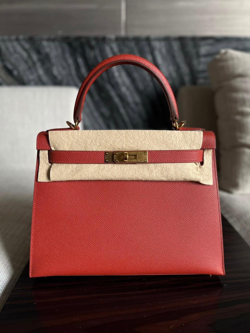Hermes Kelly 28 Rouge Venitien Epsom Gold hardware