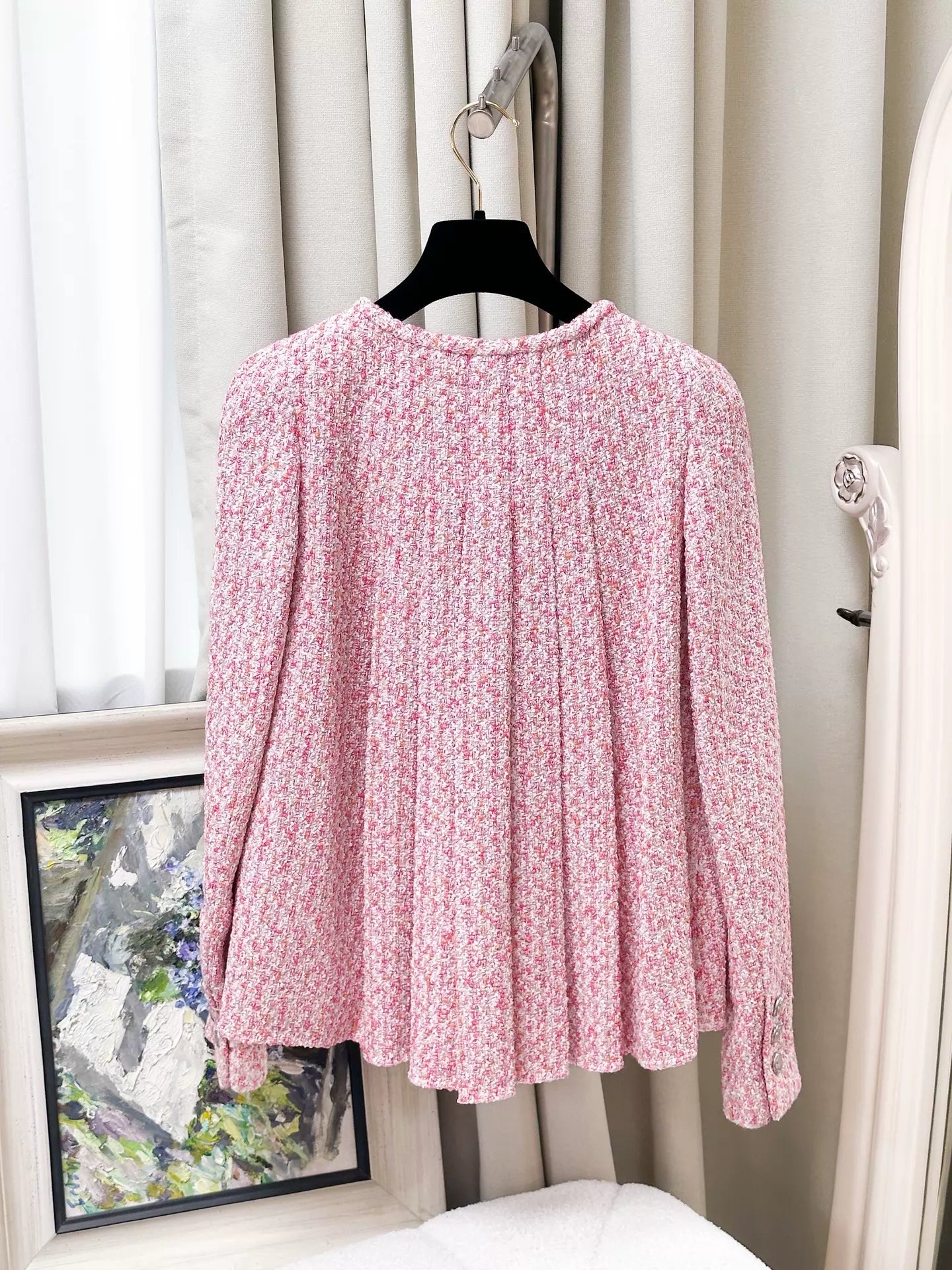 Chanel 16s pink mixed-color jacket and skirt