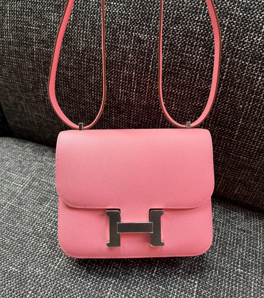 Hermes Constance 18 rose confetti Epsom palladium hardware