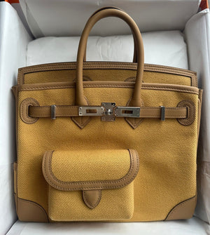 Hermes Birkin 25 cargo Paille / biscuit Palladium hardware
