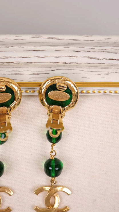 Chanel 94 Green Glass Gold Earring
