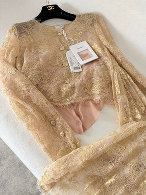 Chanel 20A Gold Camellia Perforated Jacket