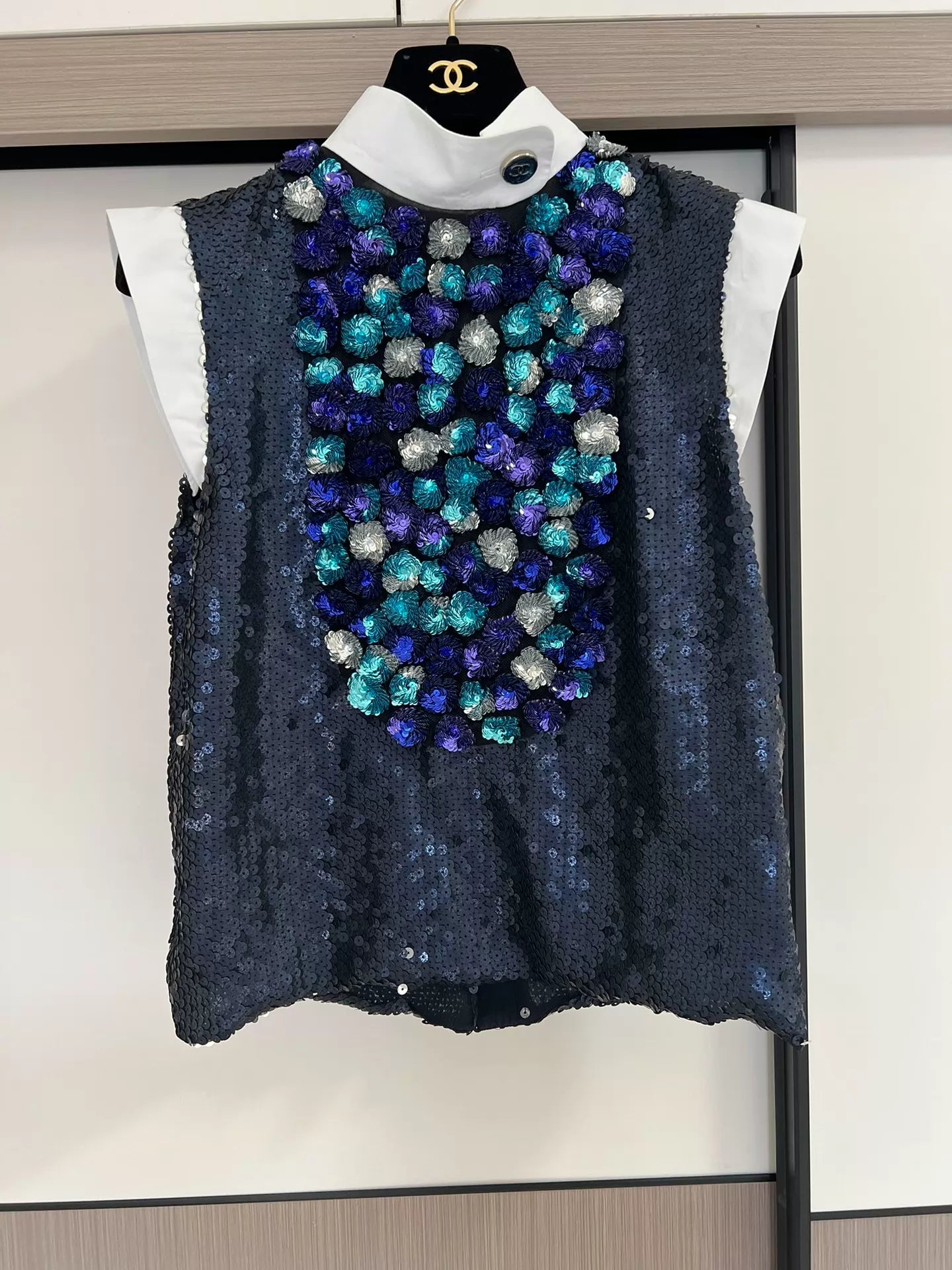 Chanel 23C bleu sequined vest