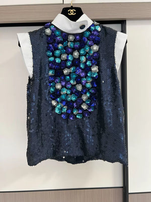 Chanel 23C bleu sequined vest