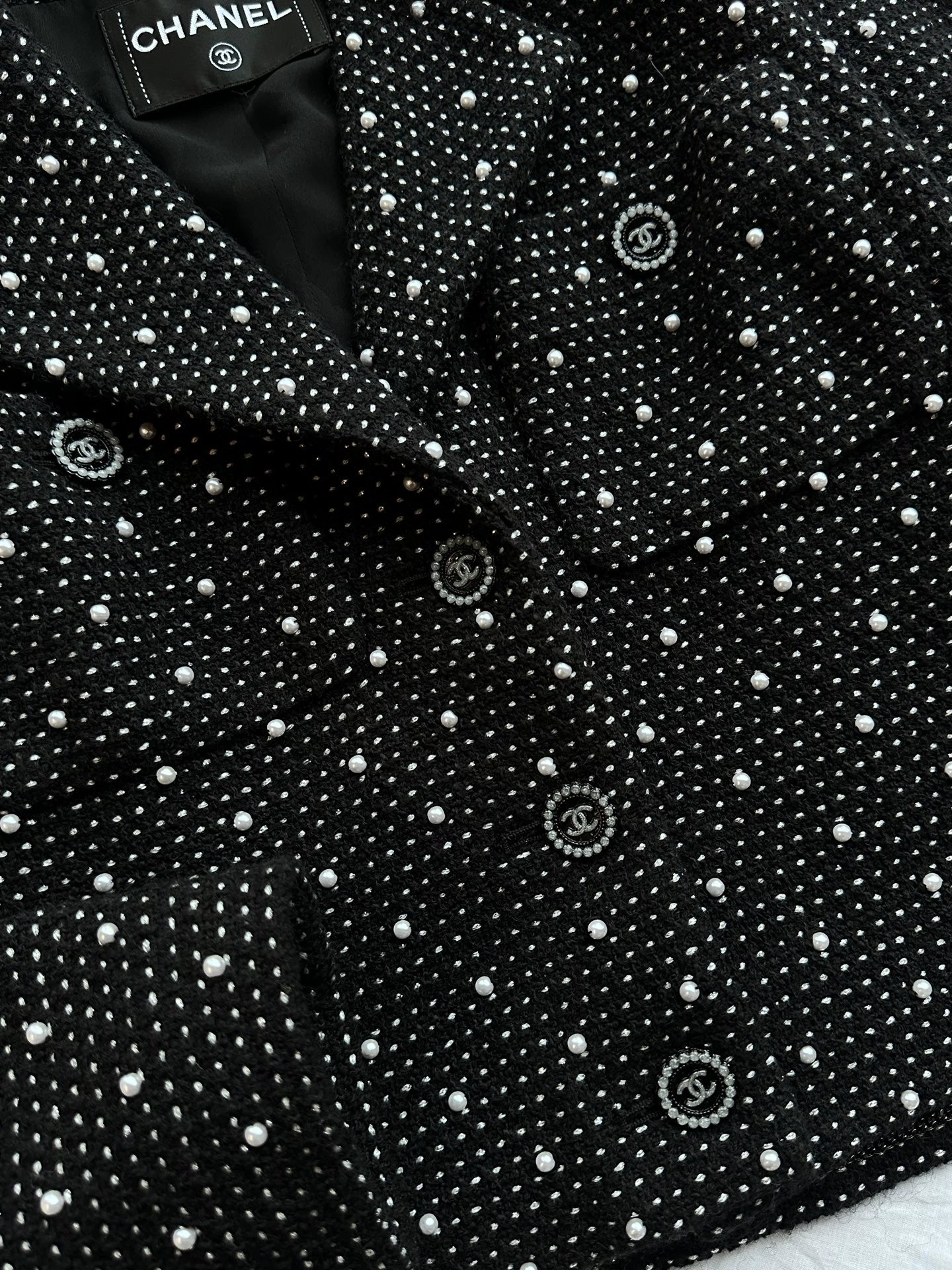 Chanel 24B Pearl Polka Dot Black Jacket