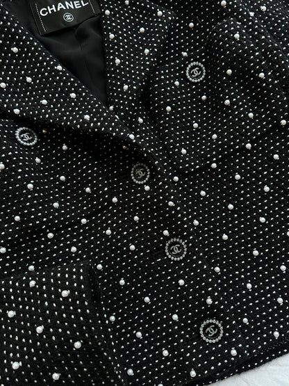 Chanel 24B Pearl Polka Dot Black Jacket