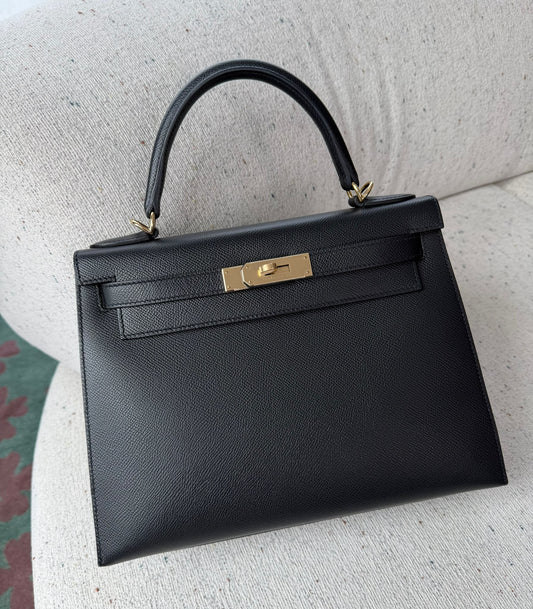 Hermes Kelly 28 black Epsom Permabrass hardware