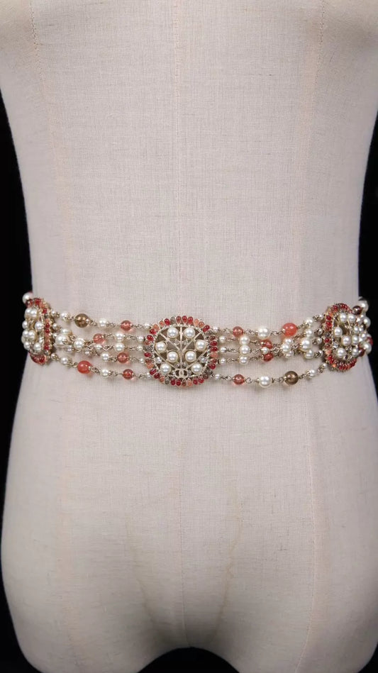 Chanel 18 Pink Glass Pearl Waist Chain