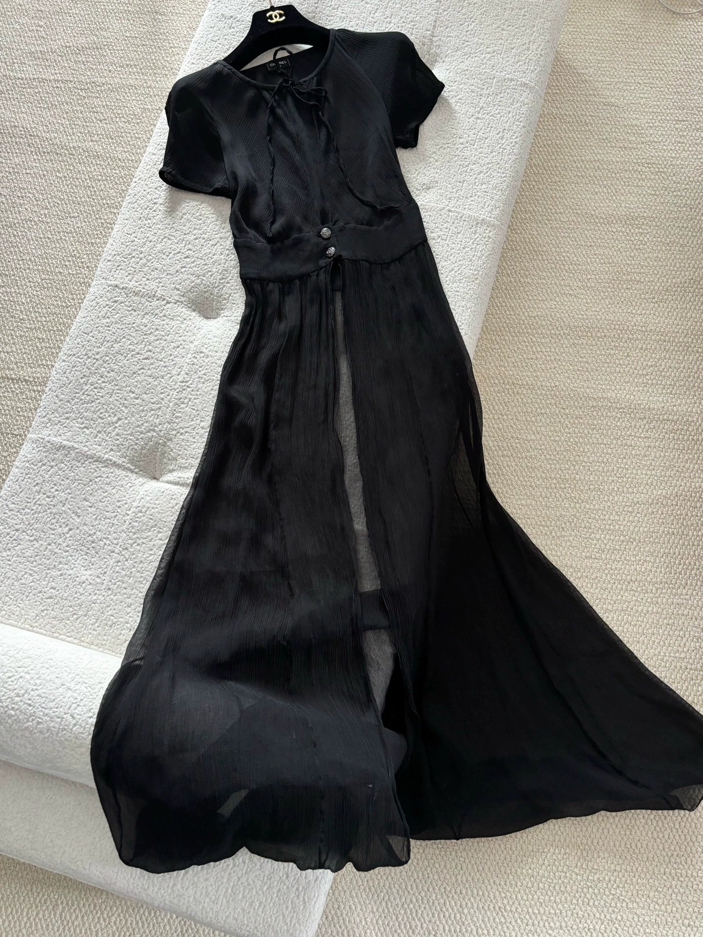 Chanel 21K black silk tulle dress