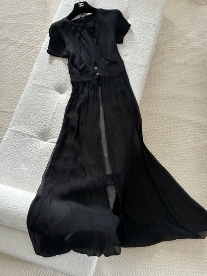 Chanel 21K black silk tulle dress