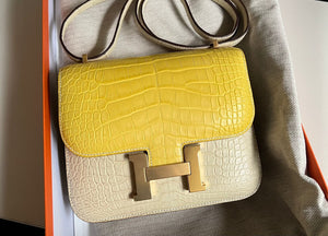 Hermes Constance 18 Vanille / Mimosa Matte Alligator gold hardware