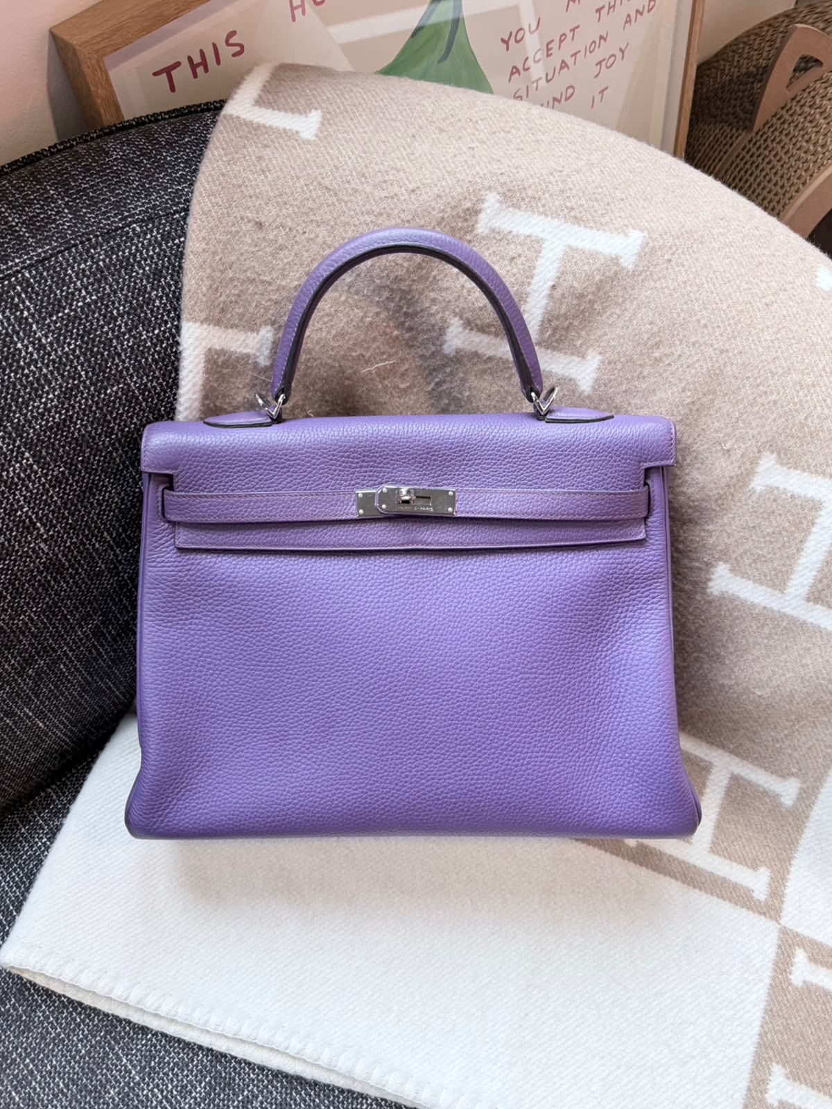 Hermes Kelly 32 in Ultraviolet Togo Palladium hardware
