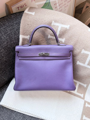 Hermes Kelly 32 in Ultraviolet Togo Palladium hardware