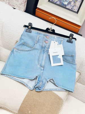 Chanel 24C blue denim shorts