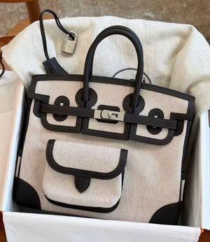 Hermes Birkin 25 Crago Bai Brun Swift & Ecru Toile Palladium hardware