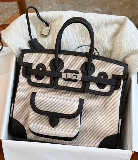 Hermes Birkin 25 Crago Bai Brun Swift & Ecru Toile Palladium hardware
