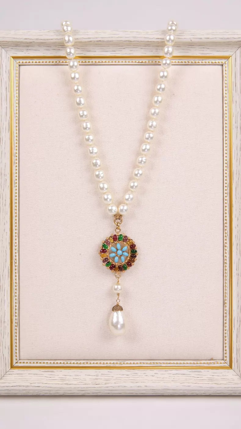 Chanel Blue Glass Pearl Necklace