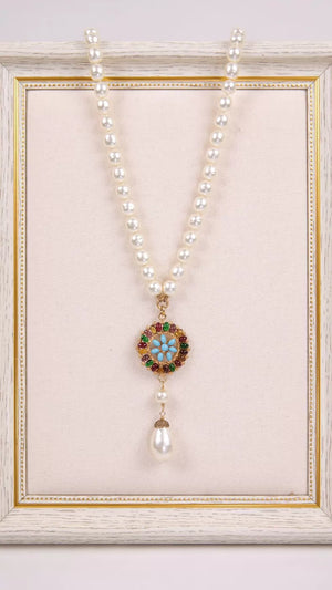 Chanel Blue Glass Pearl Necklace