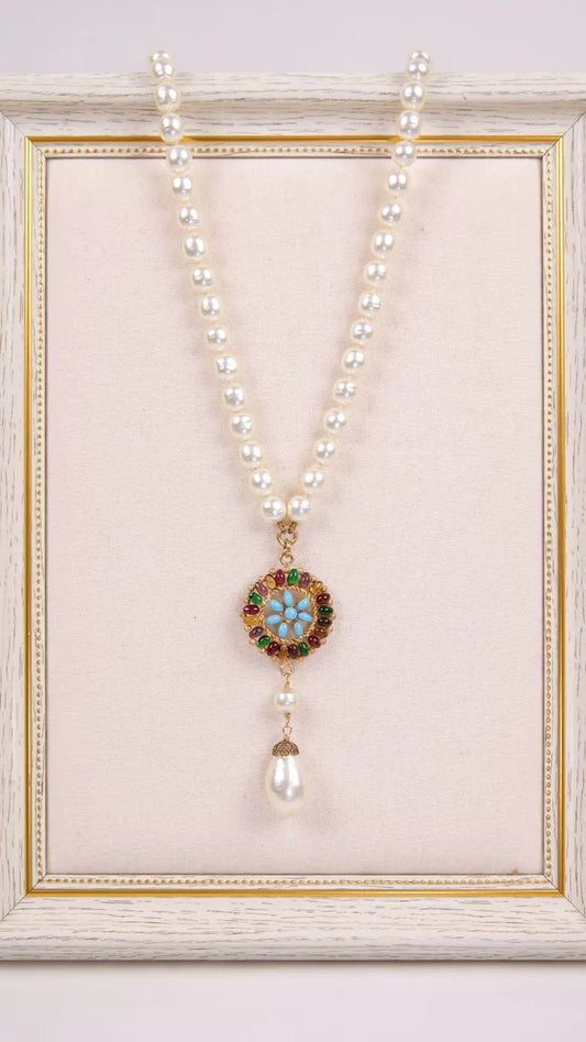 Chanel Blue Glass Pearl Necklace
