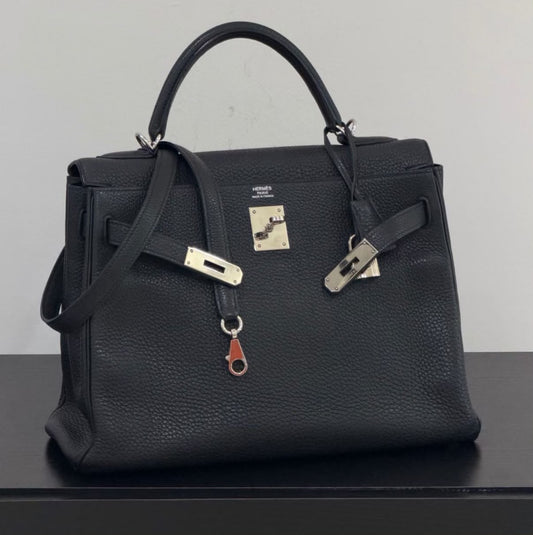 Hermes Kelly 32 Black Togo Palladium hardware