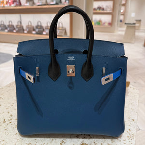 Hermes Birkin 25 Tricolor Bleu Fonce / Blakc / Bleu Hydra Epsom Palladium hardware