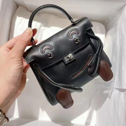 Hermes Kelly Doll Black / Chocolat Swift Palladium hardware