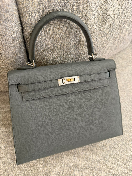Hermes Kelly 25 Vert Amande Epsom Electrum hardware
