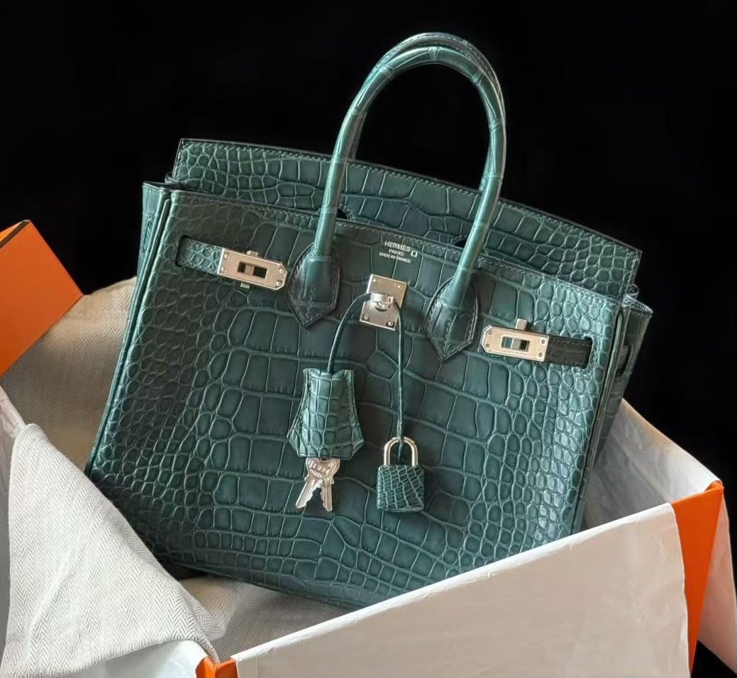 Hermes Birkin 25 vert cypress matte alligator palladium hardware